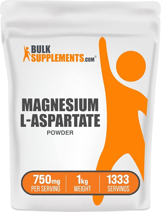 BulkSupplements.com Magnesium L-Aspartate Powder - High Absorption Magnesium, Magnesium Aspartate Powder - Gluten Free, 750mg (150mg of Magnesium) per Serving, 1kg (2.2 lbs) (Pack of 1)