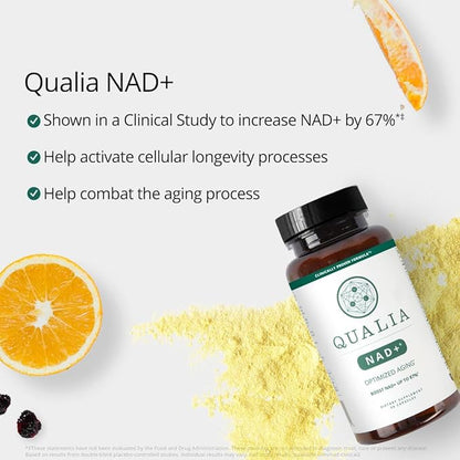 Qualia NAD Supplement — Clinically Proven to Boost NAD+ up to 67%. Optimized Aging, Energy, Focus. Elite NAD+ Ingredients: Nicotinamide Riboside (NIAGEN,) Niacin, Niacinamide (2 Month Supply)