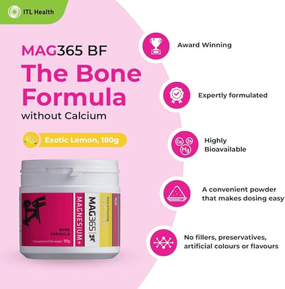 Magnesium | ITL Health | Bone Support Formula | Ionic Magnesium Citrate | Zinc | Vitamin C, B6, D3, K2 | Boron | Potassium | Exotic Lemon | 180g Powder for Optimal Health