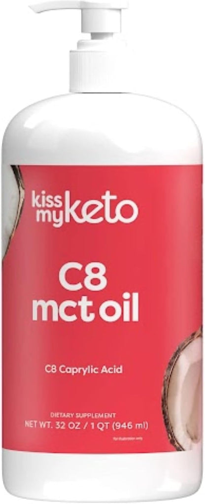 Kiss My Keto MCT Oil C8 – 32 oz Pure C8 MCT Oil Keto Fuel – Pure MCT Oil Bottle with Pump – High Octane MCT C8 Oil Caprylic Acid – Keto Pure MCT Coconut Oil Brain Fuel – Liquid Coconut MCT Oil Pure