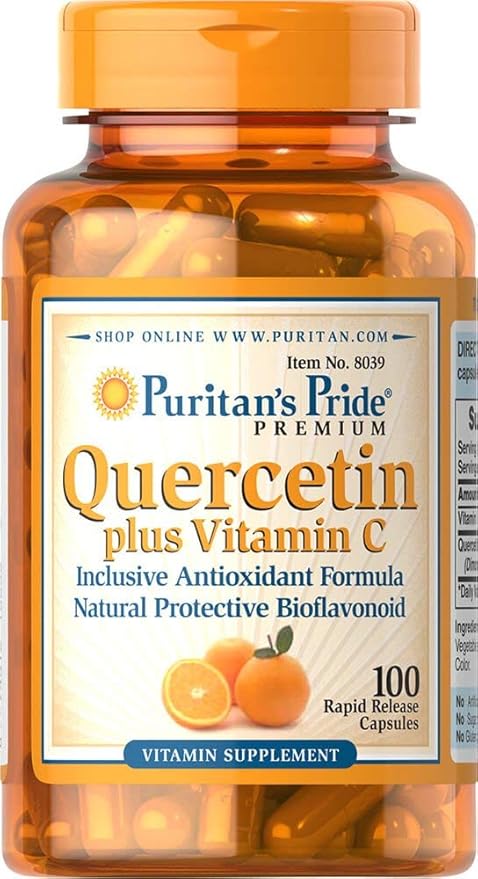 Puritan's Pride Premium Quercetin Dihydrate Plus Vitamin C 1400mg, Dietary Supplement for a Healthy Immune System, Heart, and Overall Health Support, 100 Rapid Release Capsules