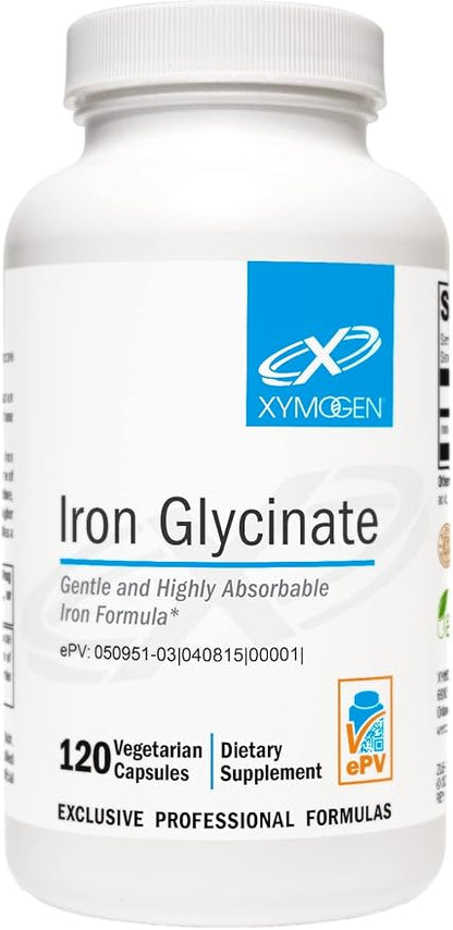 XYMOGEN Iron Glycinate Supplement – Patented Iron BisGlycinate Vitamin - Designed for High Absorption – Supports Hemoglobin & Ferritin Levels – Gentle on Digestion (120 Capsules)