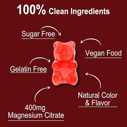 Magnesium Citrate Gummies, High Absorption Magnesium Gummies for Adults, Muscle & Teeth Support, 60 Vegan Natural Raspberry Gummies
