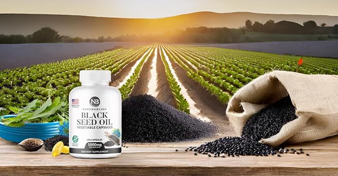 NaturoBliss Black Seed Oil - 150 Softgel Capsules Skin Health (Non-GMO & Vegan) Premium Cold-Pressed Nigella Sativa Producing Pure Black Cumin Seed Oil - 1000mg Per 2 Capsule Serving - 75 Servings