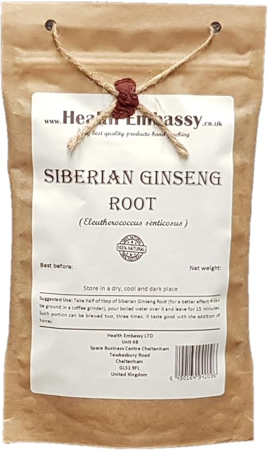Health Embassy Siberian Ginseng Root Cut Tea | Eleutherococcus senticosus | Herbal Tea (50g)