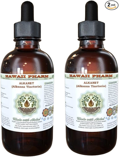 Alkanet Alcohol-Free Liquid Extract, Alkanet (Alkanna Tinctoria) Dried Root Glycerite Hawaii Pharm Natural Herbal Supplement 2x2 oz