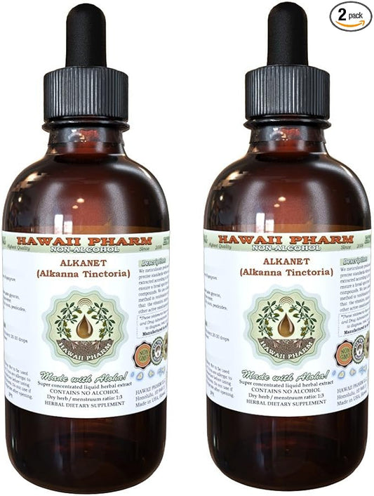 Alkanet Alcohol-Free Liquid Extract, Alkanet (Alkanna Tinctoria) Dried Root Glycerite Hawaii Pharm Natural Herbal Supplement 2x2 oz