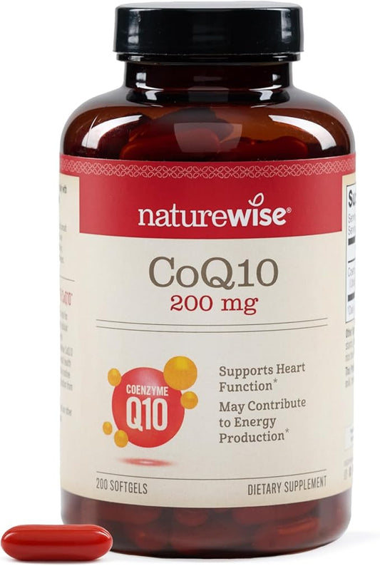 NatureWise CoQ10 200mg Softgels, High Potency Ubiquinone - Coenzyme Q10 Supplement - Antioxidant for Heart Health + Energy - Vegan, Non-GMO, Gluten-Free - 200 Count[200-Day Supply]