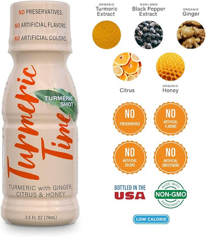 Turmeric Shots - Turmeric with Ginger, Citrus & Honey | Non-GMO | No Preservatives or Artificial Flavors/Colors/Sweeteners | B Vitamins | Liquid Turmeric (12 Pack)