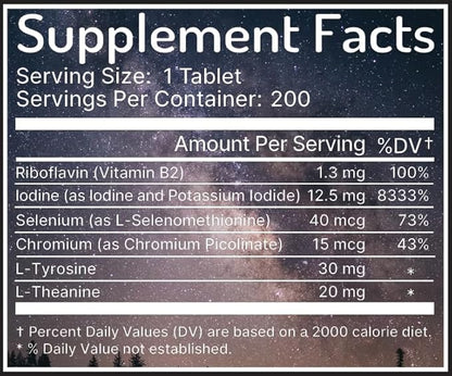 Zen Haus 12.5 mg with Selenium (as Selenomethionine) and More - 200 Tablets - Thyroid Plus Immune Support - High Potency Iodine Tablets - Compare to Lugol's Iodine Pills