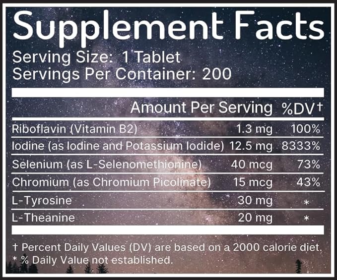 Zen Haus 12.5 mg with Selenium (as Selenomethionine) and More - 200 Tablets - Thyroid Plus Immune Support - High Potency Iodine Tablets - Compare to Lugol's Iodine Pills