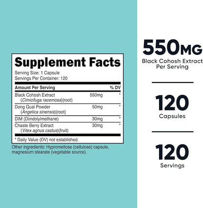 Nutricost Black Cohosh for Women 660mg, 120 Capsules - with Don Quai, DIM, and Chaste Berry, Veggie Caps, Non-GMO, Gluten Free