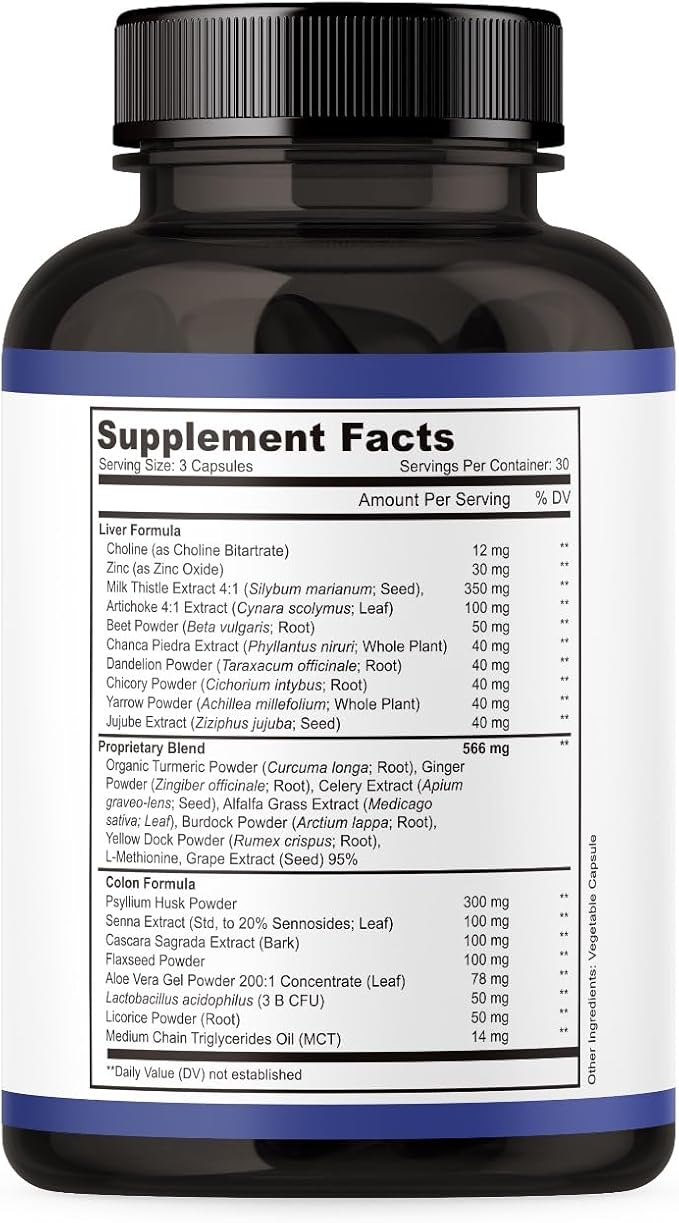 Liver Detox & Colon Cleanse - 2X Stronger - Liver Cleanse Detox & Repair - Colon Cleanser & Detox - Premium Milk Thistle Supplement - Men & Women - Vegan 90 Capsules