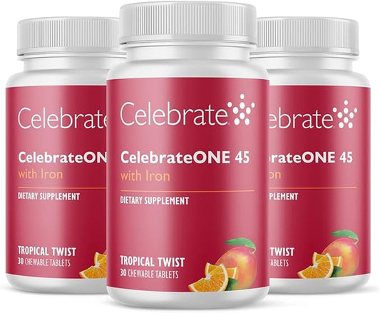 Celebrate Vitamins CelebrateONE 45 Chewables, 45mg Iron - One A Day Bariatric Multivitamin, Essential Vitamins & Minerals - Gastric Bypass & Sleeve Gastrectomy Supplement - Tropical (90 Tablets)