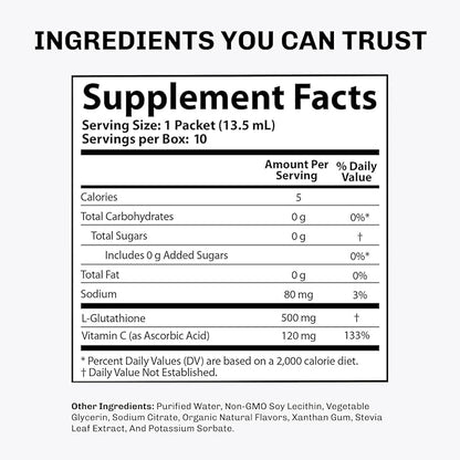 Aurora Nutrascience Micro-Liposomal Liquid Glutathione, Immune & Antioxidant Gut Health Support Supplement, 500 mg per Serving, Gluten Free, Non-GMO, Sugar-Free, 10 Single-Serve Packets