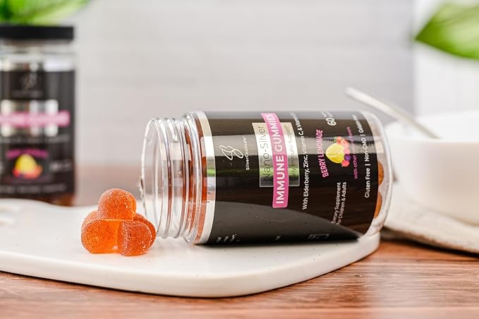 Immune Gummies - Sambucus Elderberry - Vitamin C & D - Zinc - Save Your Sick Days - Kids & Adults - Safe Ages 4 & Up - Nano Colloidal Silver - Gluten & Gelatin Free Non-GMO - Berry Lemonade - 60 Count