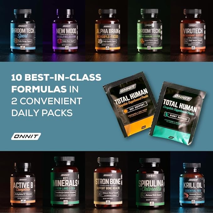 ONNIT Total Human Day and Night Vitamin Packs for Men and Women,Capsule, Adult Multivitamin, 30-Day Supply