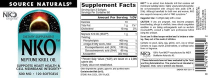 Source Naturals NKO Neptune Krill Oi, Supports Heart Health and Cell Membrane Integrity*, 500mg - 120 Softgels