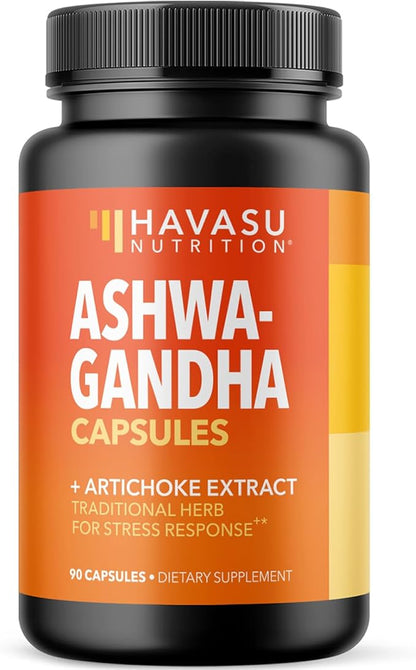Ashwagandha Capsules 1000mg with Artichoke Extract for Stress & Mood Support - Vegan, Non-GMO Withania Somnifera Supplement for Energy & Focus - 45-Day Supply, Extra Strength Adaptogenic Formula