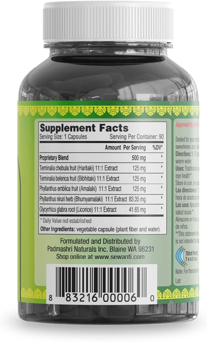 Sewanti Ayurvedic Triphala Capsules - Herbal Formula for Digestive Health - Amla, Bibhitaki, Haritaki - 90 V-Capsules/ 500mg