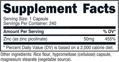 Nutricost Zinc Picolinate 50mg, 240 Vegetarian Capsules - Gluten Free and Non-GMO (240 Caps)