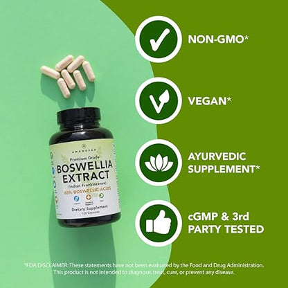 AMANDEAN Boswellia Serrata Extract. 500mg 120 Veggie Capsules. 65% Boswellic Acids with AKBA. Indian Frankincense Inflammation Supplement. Joint Health Support. (Packaging May Vary)