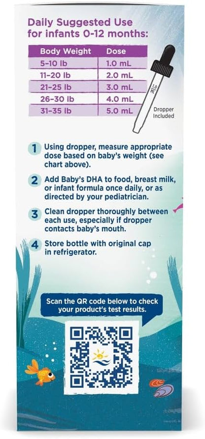 Nordic Naturals Baby’s DHA, Unflavored - 4 oz - 1050 mg Omega-3 + 300 IU Vitamin D3 - Supports Brain, Vision & Nervous System Development in Babies - Non-GMO - Servings May Vary