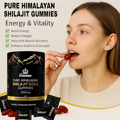 Pure Himalayan Shilajit Gummies Gold with KSM 66 Ashwagandha, Gokshura, Black Musli | Fulvic Acid & 85+ Trace Minerals | Shilajit for Men, Women | 100% Natural and Organic | 60 Gummies