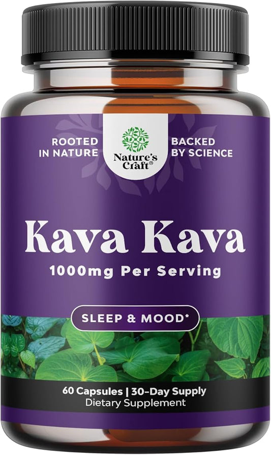 Kava Kava Root Extract Supplement 1000mg - Fast Acting Herbal Support with Kavalactones for Balanced Mood - Relax Calming Capsules for Stress Relief & Better Sleep - 30 Servings