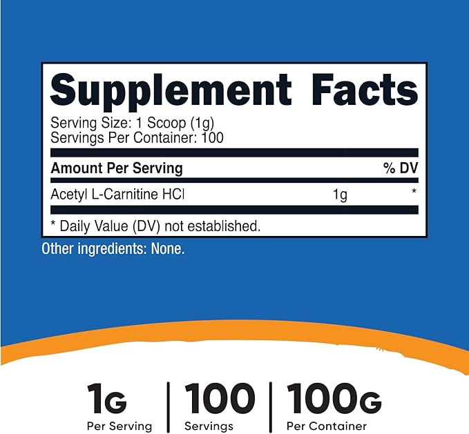 Nutricost Acetyl L-Carnitine HCI (ALCAR) 100 Grams per Container - 1G Per Serving - Non-GMO, Gluten Free, Unflavored