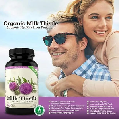 500 mg Milk Thistle Supplement for Liver Health Support-Detox & Cleanse Formula, 60 Capsules Natural Herbal Support for Digestive Wellness and Liver Care. (Packaging May Vary).