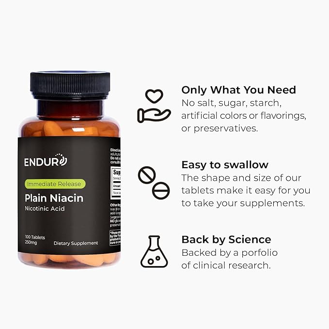 Plain Niacin - 250mg Immediate Release Niacin with Flush (Vitamin B-3) - Nicotinic Acid 100 Tablets - Non-GMO, Vegan, Gluten Free Company