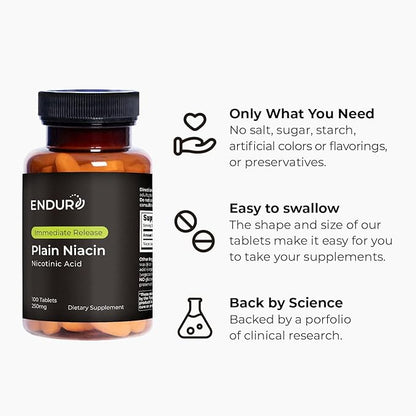 Plain Niacin - 250mg Immediate Release Niacin with Flush (Vitamin B-3) - Nicotinic Acid 100 Tablets - Non-GMO, Vegan, Gluten Free Company