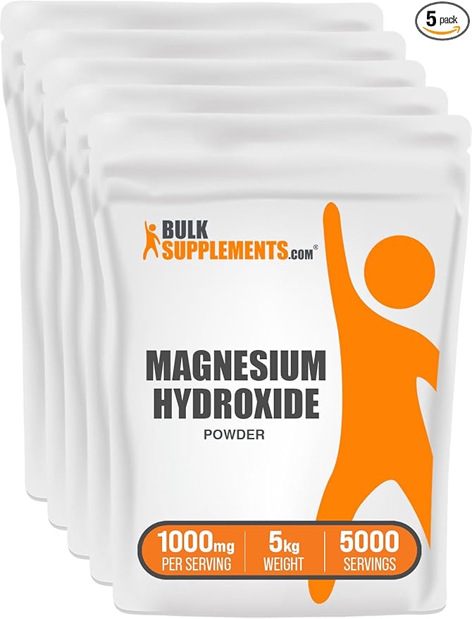 BulkSupplements.com Magnesium Hydroxide Powder - Magnesium Hydroxide Supplement - Food Grade & Gluten Free, 1g per Serving, 1kg (Pack of 5) (11 lbs)