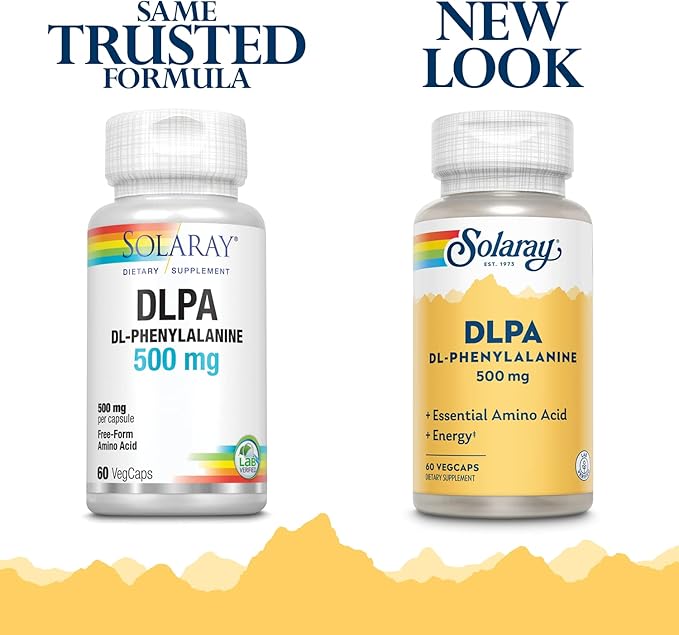 SOLARAY DL-Phenylalanine, 500mg | 50-50 Blend of Essential Amino Acids for Nervous System, Mood & Energy Support | 60 VegCaps