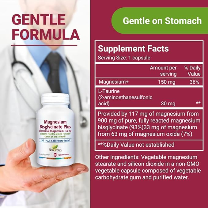 Magnesium Bisglycinate is Advanced Magnesium Glycinate Supplement (150 mg) | 200% Higher Absorption with L-Taurine, Gentle on The Stomach, Perfect for Muscle, Bone Support, (120 Capsules)