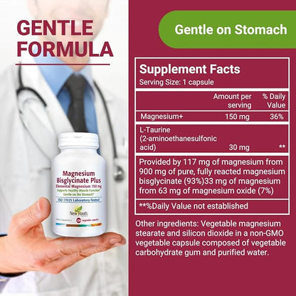 Magnesium Bisglycinate is Advanced Magnesium Glycinate Supplement (150 mg) | 200% Higher Absorption with L-Taurine, Gentle on The Stomach, Perfect for Muscle, Bone Support, (120 Capsules)