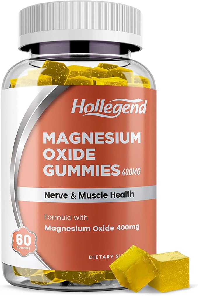 Magnesium Oxide 400mg Gummies, Magnesium Oxide Chewable Supplement for Muscle, Nerve & Heart Health, Vegan, Pinapple Flavor, 60 Count