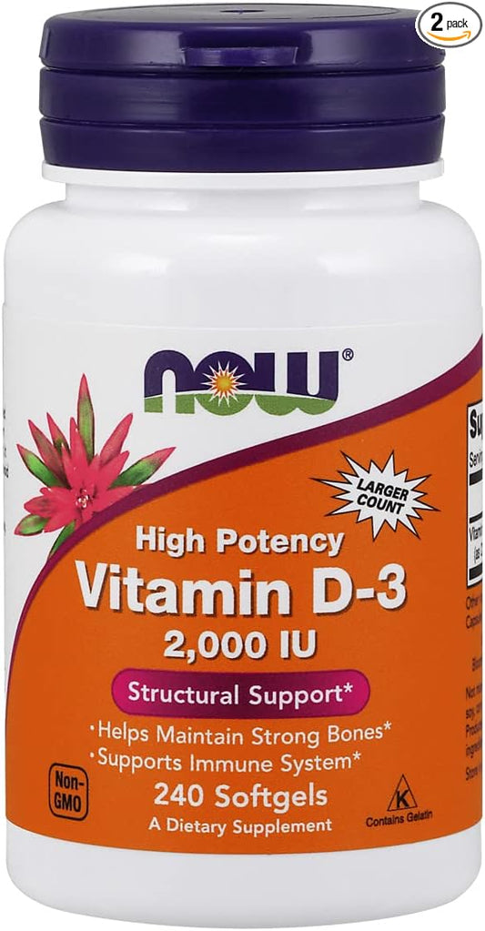 NOW Foods Vitamin D-3, Structural Support 2000 I.U, 480 Softgels
