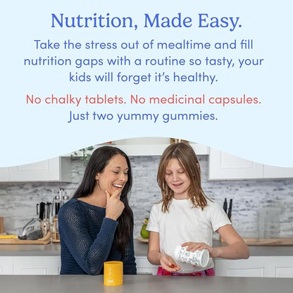 FIRST DAY Kids Essential Multivitamin Gummies, Vitamin A, D3, B6, B12, C, K2 & More + Organic Fruits & Veggies for Growth, Brain, Immunity. Natural Strawberry & Orange Flavor, Low Sugar. 90-Day Supply