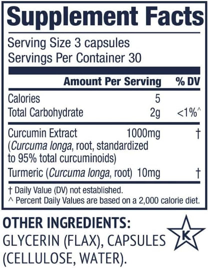 Vimergy Curcumin with Turmeric Supplement, 1000mg Curcumin Extract/Serving – Liquid Capsules - Non-GMO, Gluten-Free, Kosher, Vegan & Paleo Friendly Turmeric Curcumin Supplement