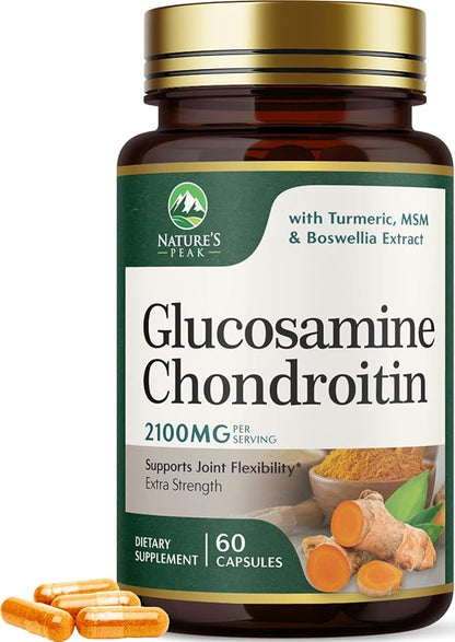 Glucosamine Chondroitin MSM Complex – Joint Supplement with Turmeric, Boswellia & Quercetin – Advanced Formula for Knee, Back, Hand & Hip Discomfort – Mobility & Flexibility Support – 60 Capsules