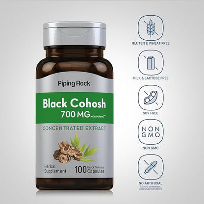 Piping Rock Black Cohosh Root Extract | 700 mg | 100 Capsules | Concentrated | Non-GMO, Gluten Free Supplement