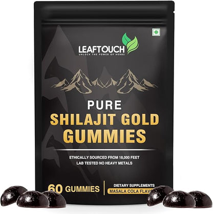 LEAFTOUCH Shilajit Gold Gummies | Masala Cola Flavour | Every Gummies are Wrapped in Individual Transparent Wrapper | 60 Gummy.