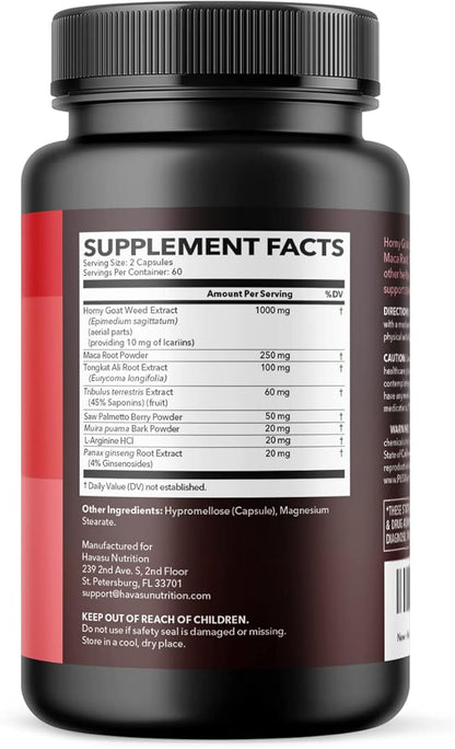 Horny Goat Weed Capsules for Men & Women - Extra Strength Performance & Energy Support with Tongkat Ali, Muira Puama, and Saw Palmetto - 2 Month Supply Herbal Supplement for Increased Endurance