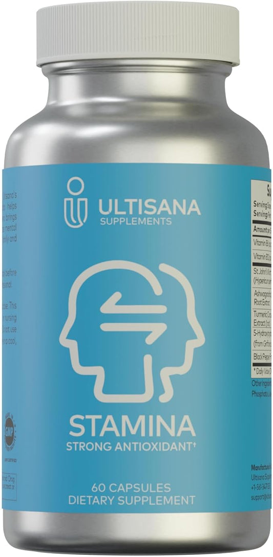 Stamina Antioxidant & Stress Relief Supplement | for Enhanced Mood, Boost Energy, Immune & Sleep Support | Vitamin B12 & B6, Ashwagandha, Turmeric, 5-HTP & More | Non-GMO, 60 Capsules