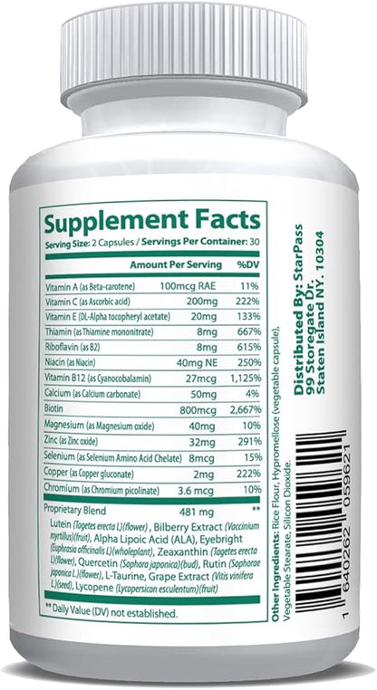 Pure Eye Health Vitamin & Mineral Supplements for Adults | #1 Complete Research Vision Formula w/Bilberry, Lutein, Zeaxanthin, Lycopene, Resveratrol | Supports Eye Strain, Dry Eyes 60 Capsules