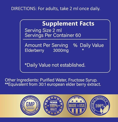 Elderberry Syrup - Organic, Immune Support Supplement, Vegan, Non-GMO, Immune Boosters, 4 Fl Oz,120ml