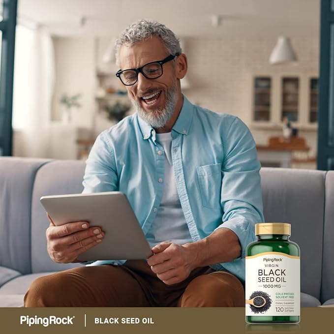 Piping Rock Black Seed Oil Softgel Capsules | 1000mg | 120 Pills | Cold Pressed Virgin | Solvent Free, Non-GMO, Gluten Free Supplement