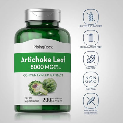 Piping Rock Artichoke Leaf Extract Supplement | 8000mg | 200 Capsules | Non-GMO & Gluten Free